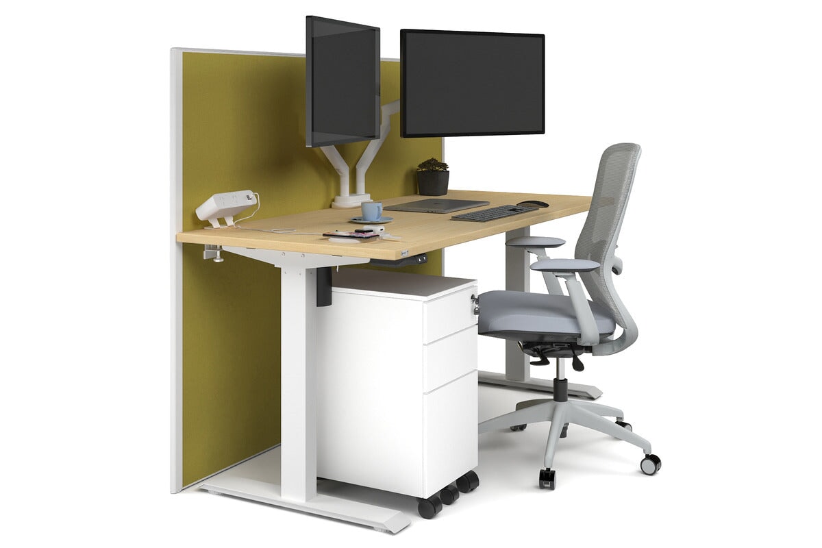 Just Right Height Adjustable Desk [1600L x 700W] Jasonl white leg maple mustard yellow (1200H x 1600W)
