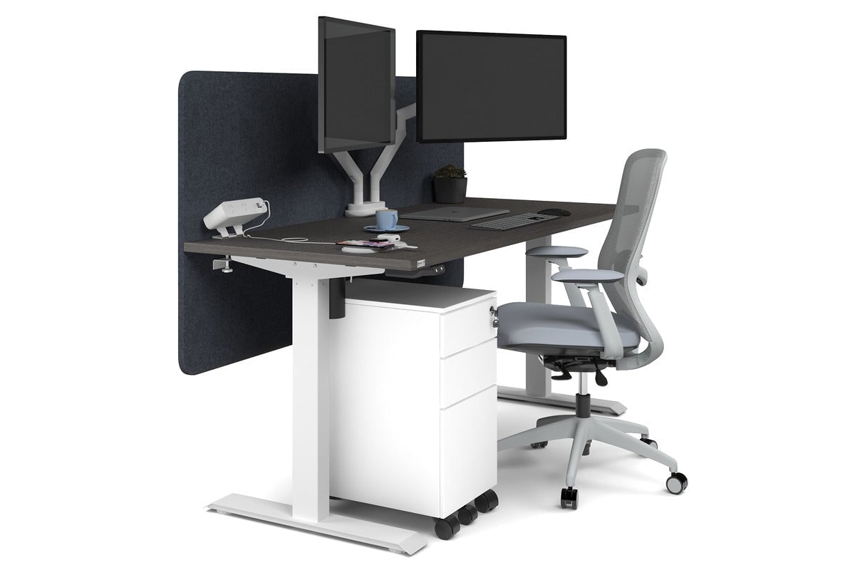 Just Right Height Adjustable Desk [1600L x 700W] Jasonl white leg dark oak dark grey echo panel (820H x 1600W)