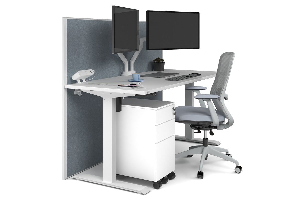 Just Right Height Adjustable Desk [1600L x 700W] Jasonl white leg white cool grey (1200H x 1600W)