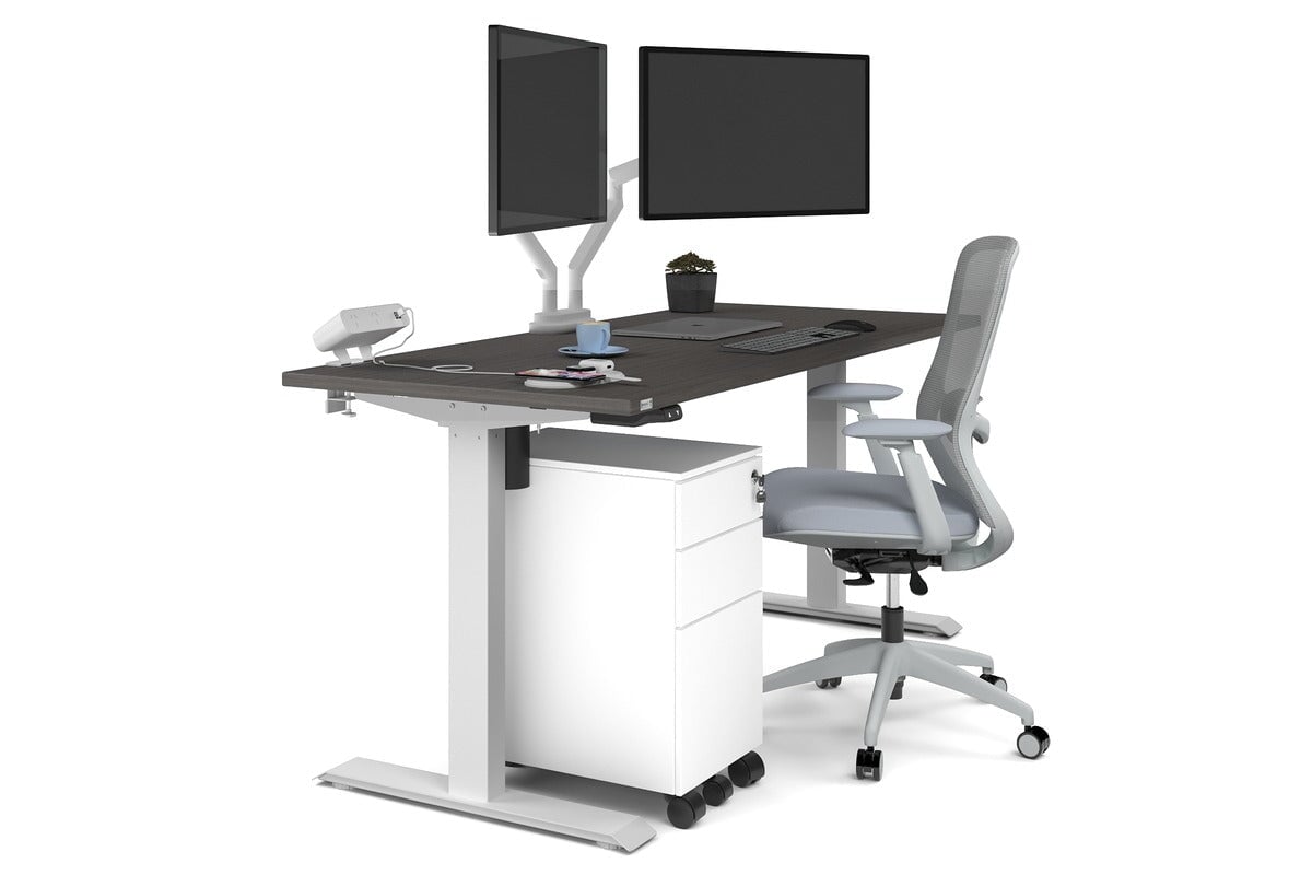 Just Right Height Adjustable Desk [1600L x 700W] Jasonl white leg dark oak none