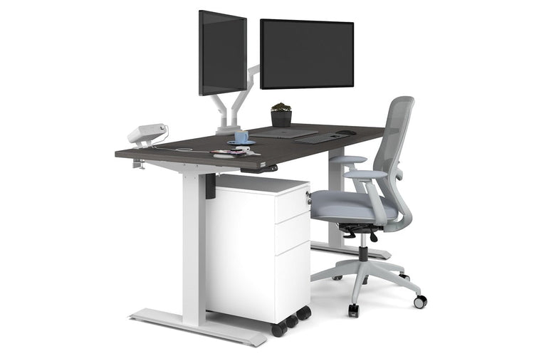 Just Right Height Adjustable Desk [1600L x 700W] Jasonl white leg dark oak none