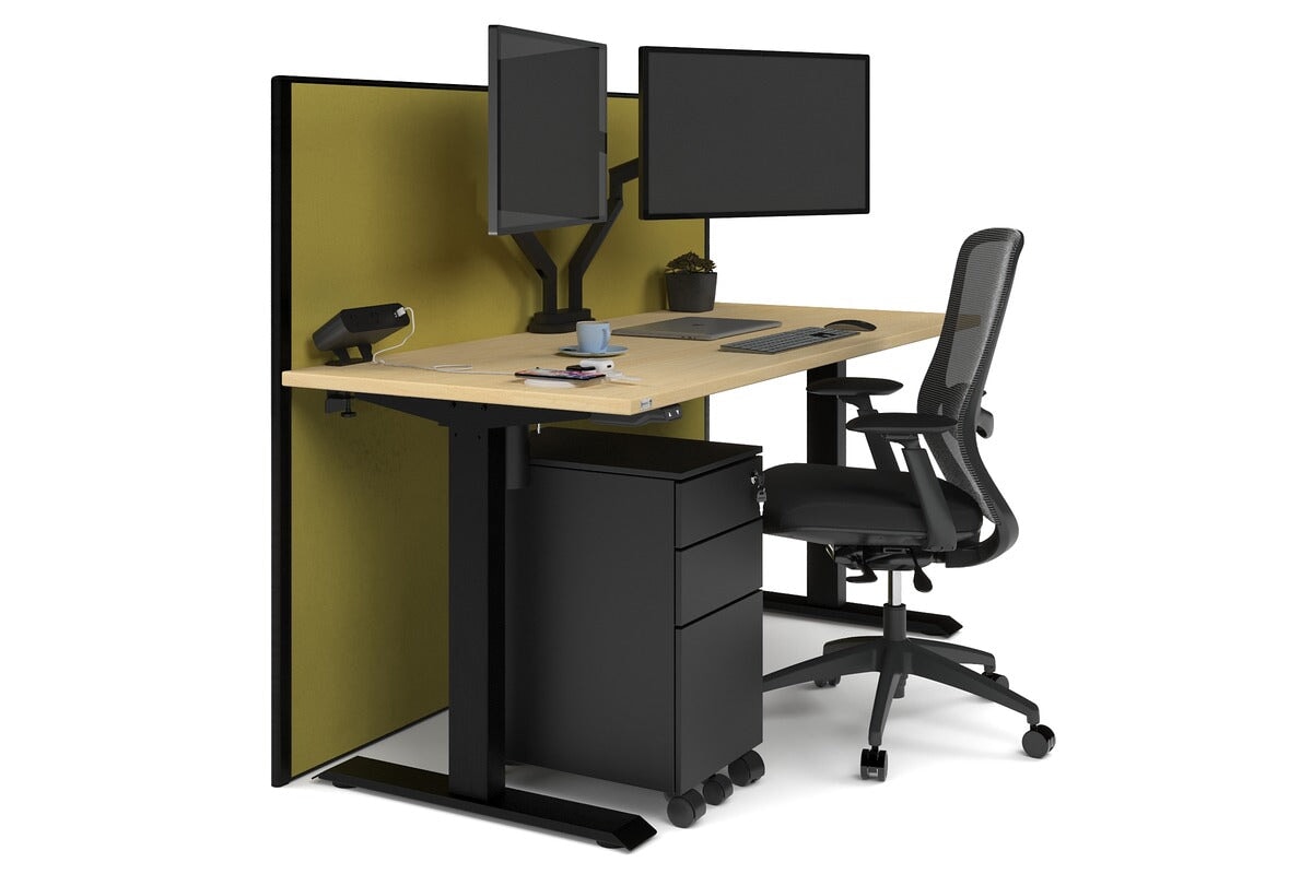 Just Right Height Adjustable Desk [1600L x 700W] Jasonl black leg maple mustard yellow (1200H x 1600W)