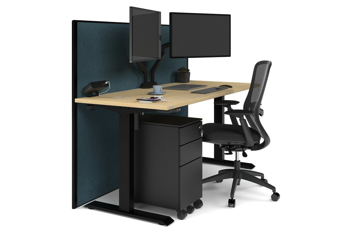 Just Right Height Adjustable Desk [1600L x 700W] Jasonl black leg maple deep blue (1200H x 1600W)