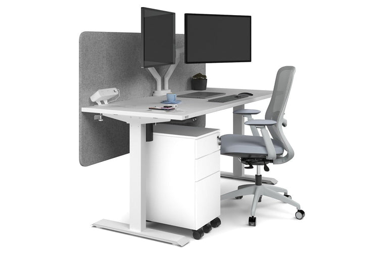 Just Right Height Adjustable Desk [1600L x 700W] Jasonl white leg white light grey echo panel (820H x 1600W)