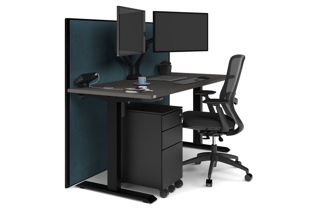 Just Right Height Adjustable Desk [1600L x 700W] Jasonl black leg dark oak deep blue (1200H x 1600W)