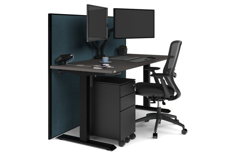 Just Right Height Adjustable Desk [1600L x 700W] Jasonl black leg dark oak deep blue (1200H x 1600W)