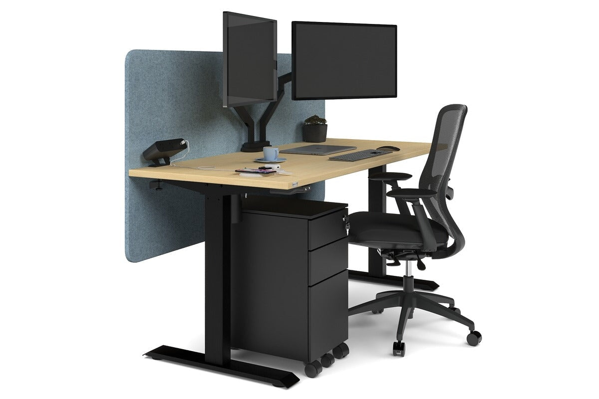 Just Right Height Adjustable Desk [1600L x 700W] Jasonl black leg maple blue echo panel (820H x 1600W)