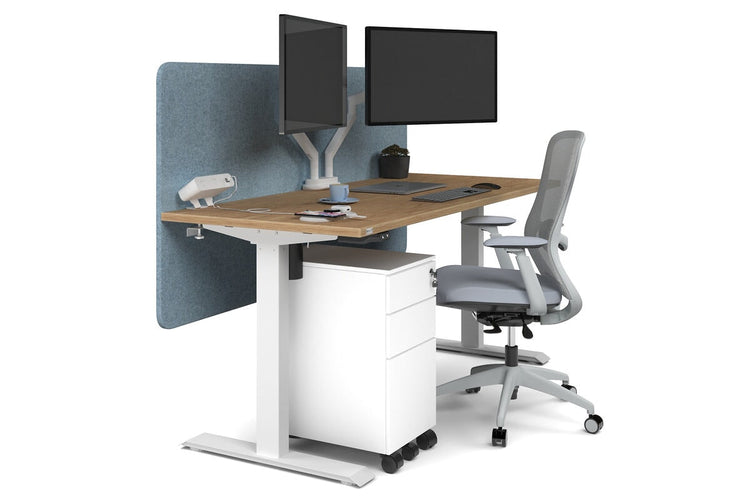 Just Right Height Adjustable Desk [1600L x 700W] Jasonl white leg salvage oak blue echo panel (820H x 1600W)