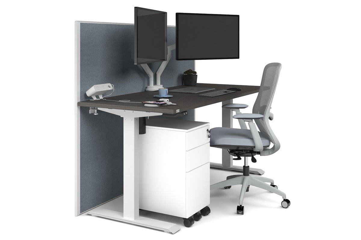 Just Right Height Adjustable Desk [1600L x 700W] Jasonl white leg dark oak cool grey (1200H x 1600W)
