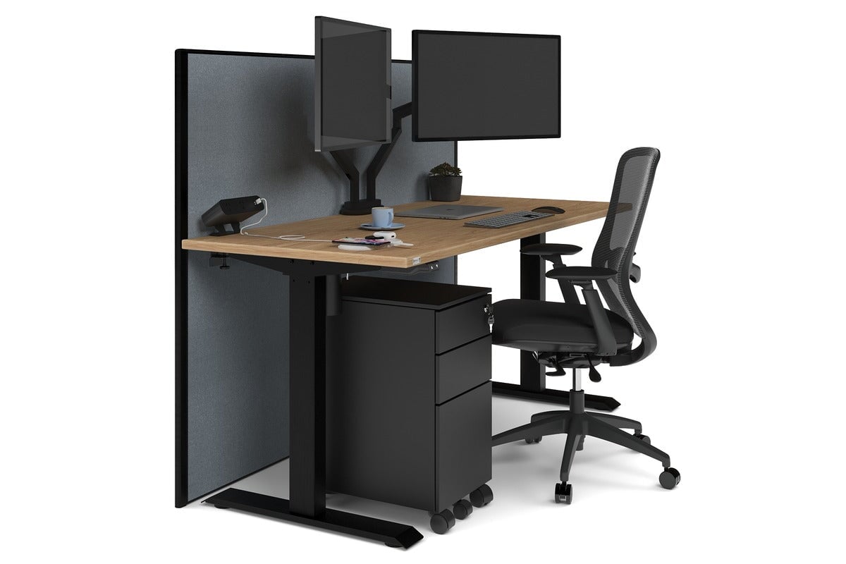 Just Right Height Adjustable Desk [1600L x 700W] Jasonl black leg salvage oak cool grey (1200H x 1600W)