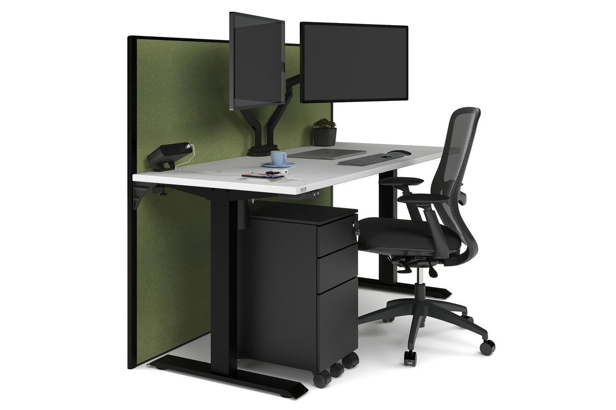 Just Right Height Adjustable Desk [1600L x 700W] Jasonl black leg white green moss (1200H x 1600W)