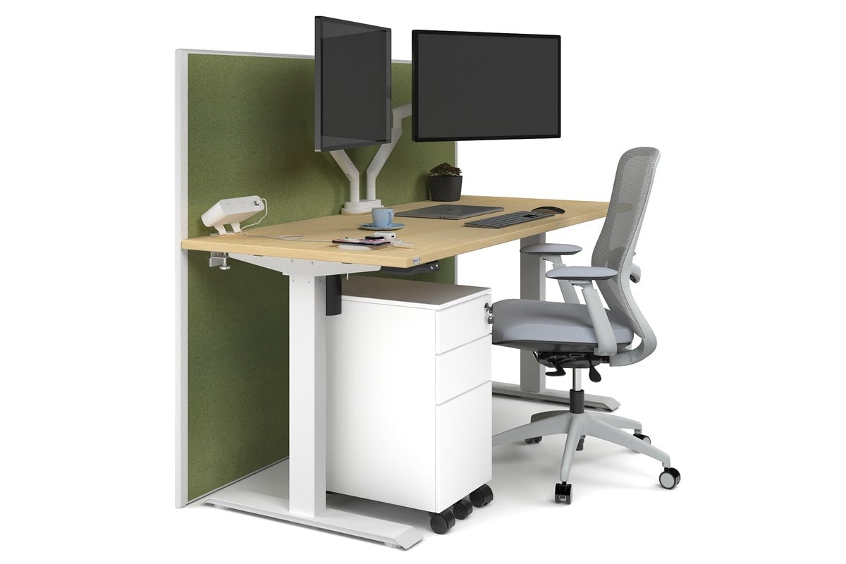 Just Right Height Adjustable Desk [1600L x 700W] Jasonl white leg maple green moss (1200H x 1600W)