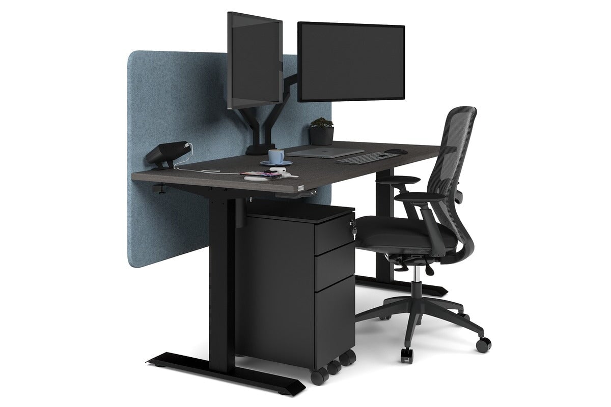 Just Right Height Adjustable Desk [1600L x 700W] Jasonl black leg dark oak blue echo panel (820H x 1600W)