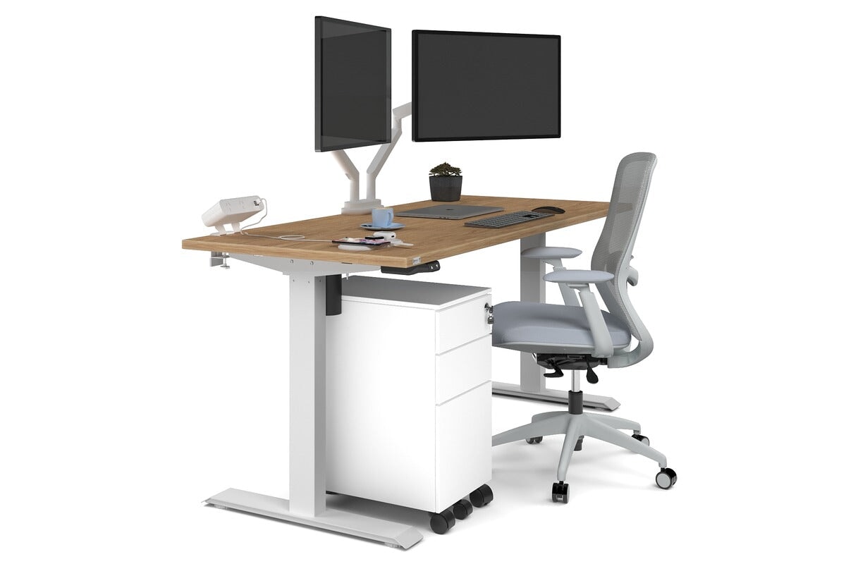 Just Right Height Adjustable Desk [1600L x 700W] Jasonl white leg salvage oak none