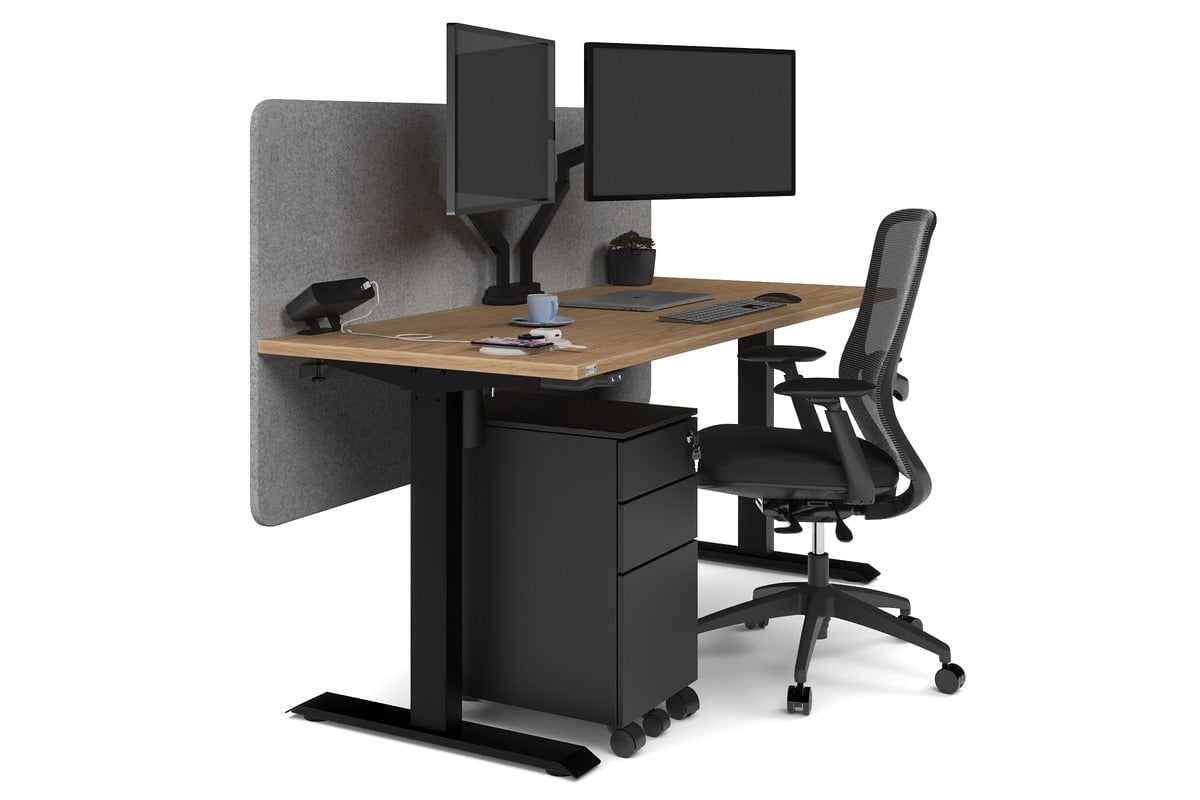 Just Right Height Adjustable Desk [1600L x 700W] Jasonl black leg salvage oak light grey echo panel (820H x 1600W)