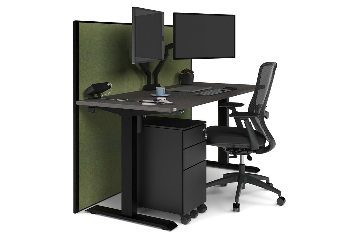 Just Right Height Adjustable Desk [1600L x 700W] Jasonl black leg dark oak green moss (1200H x 1600W)