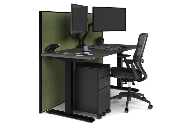 Just Right Height Adjustable Desk [1600L x 700W] Jasonl black leg dark oak green moss (1200H x 1600W)