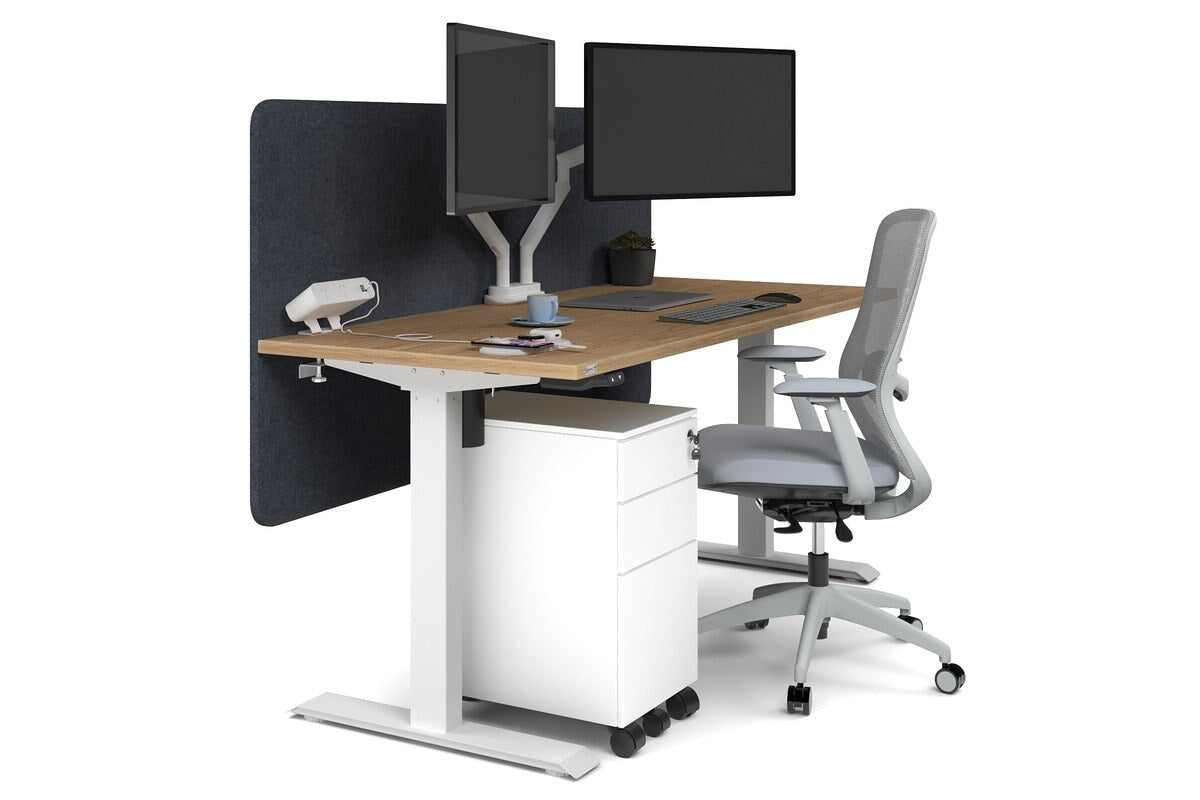 Just Right Height Adjustable Desk [1600L x 700W] Jasonl white leg salvage oak dark grey echo panel (820H x 1600W)