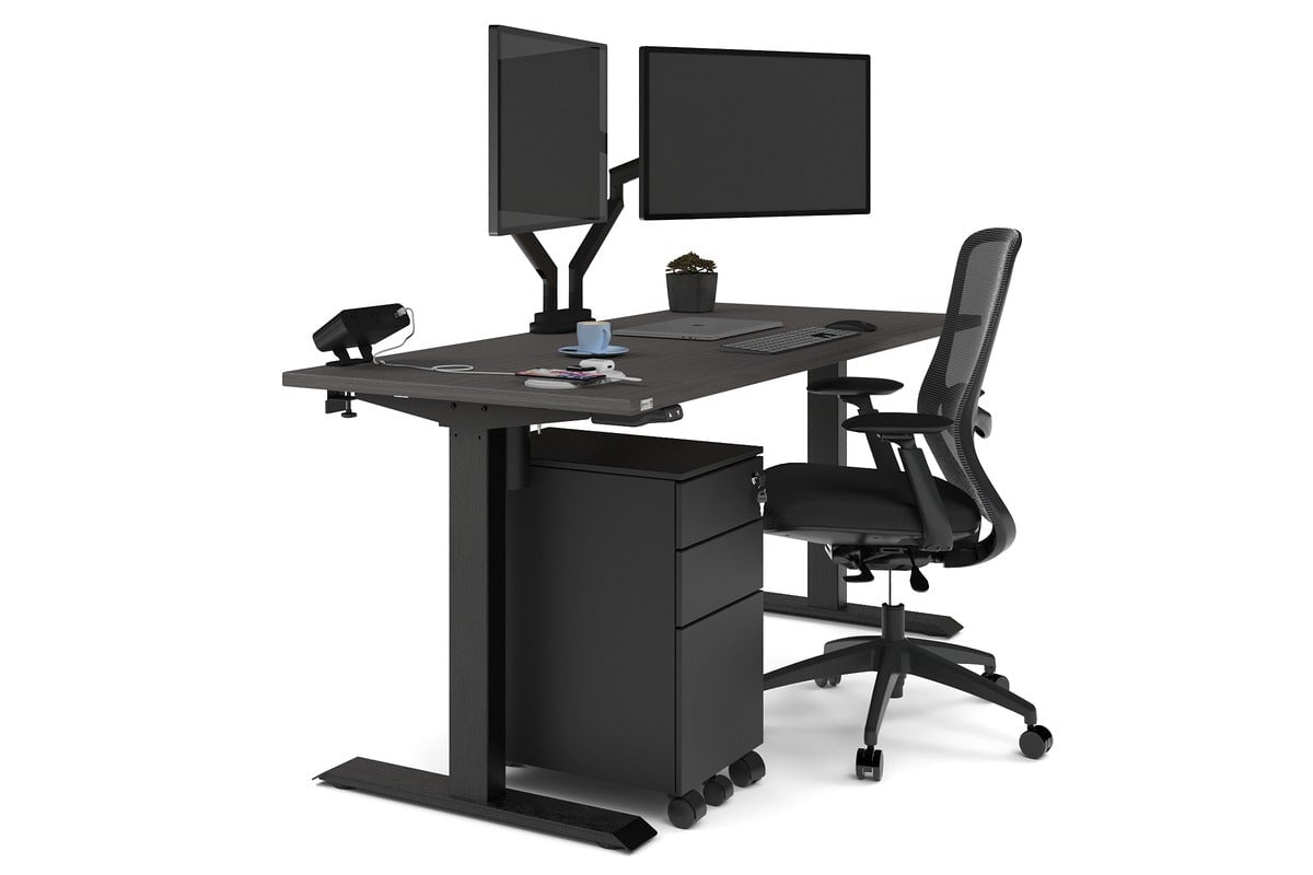 Just Right Height Adjustable Desk [1600L x 700W] Jasonl black leg dark oak none