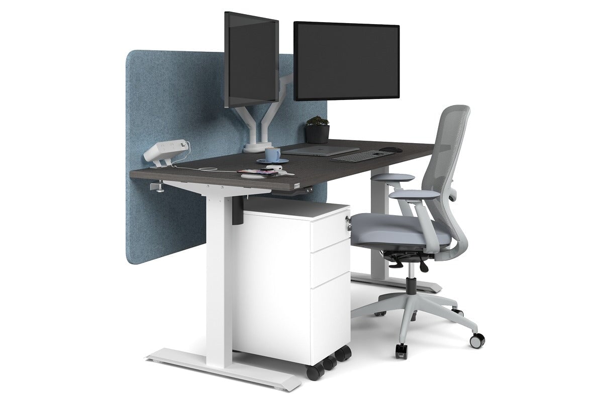 Just Right Height Adjustable Desk [1600L x 700W] Jasonl white leg dark oak blue echo panel (820H x 1600W)