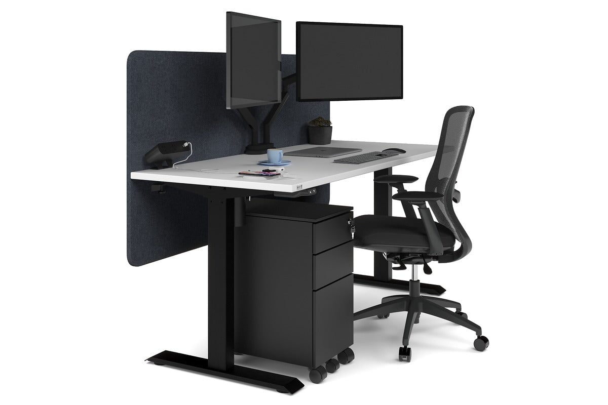 Just Right Height Adjustable Desk [1600L x 700W] Jasonl black leg white dark grey echo panel (820H x 1600W)