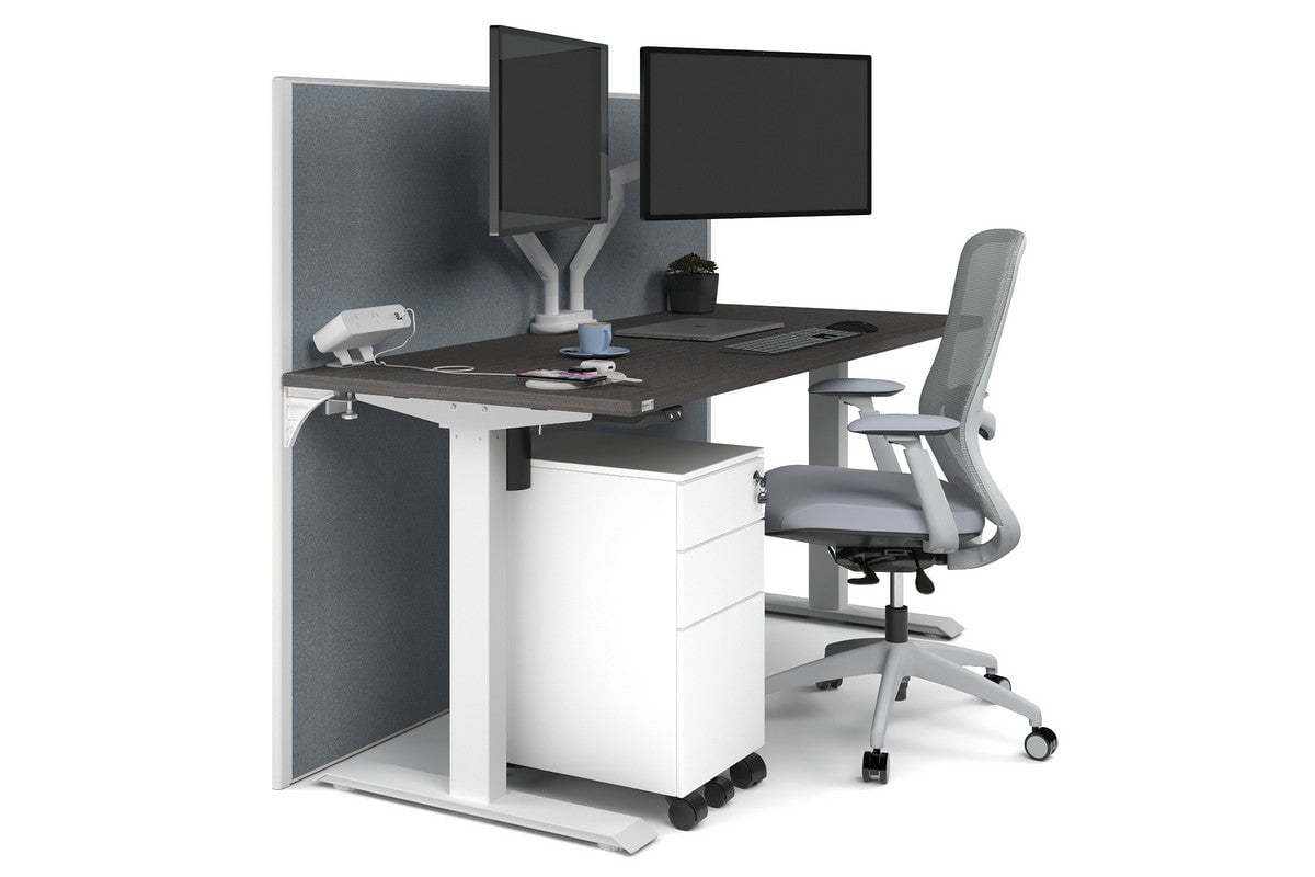 Just Right Height Adjustable Desk [1600L x 700W] Jasonl white leg dark oak cool grey (1200H x 1600W)