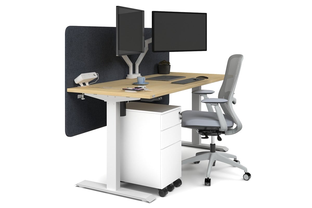 Just Right Height Adjustable Desk [1600L x 700W] Jasonl white leg maple dark grey echo panel (820H x 1600W)