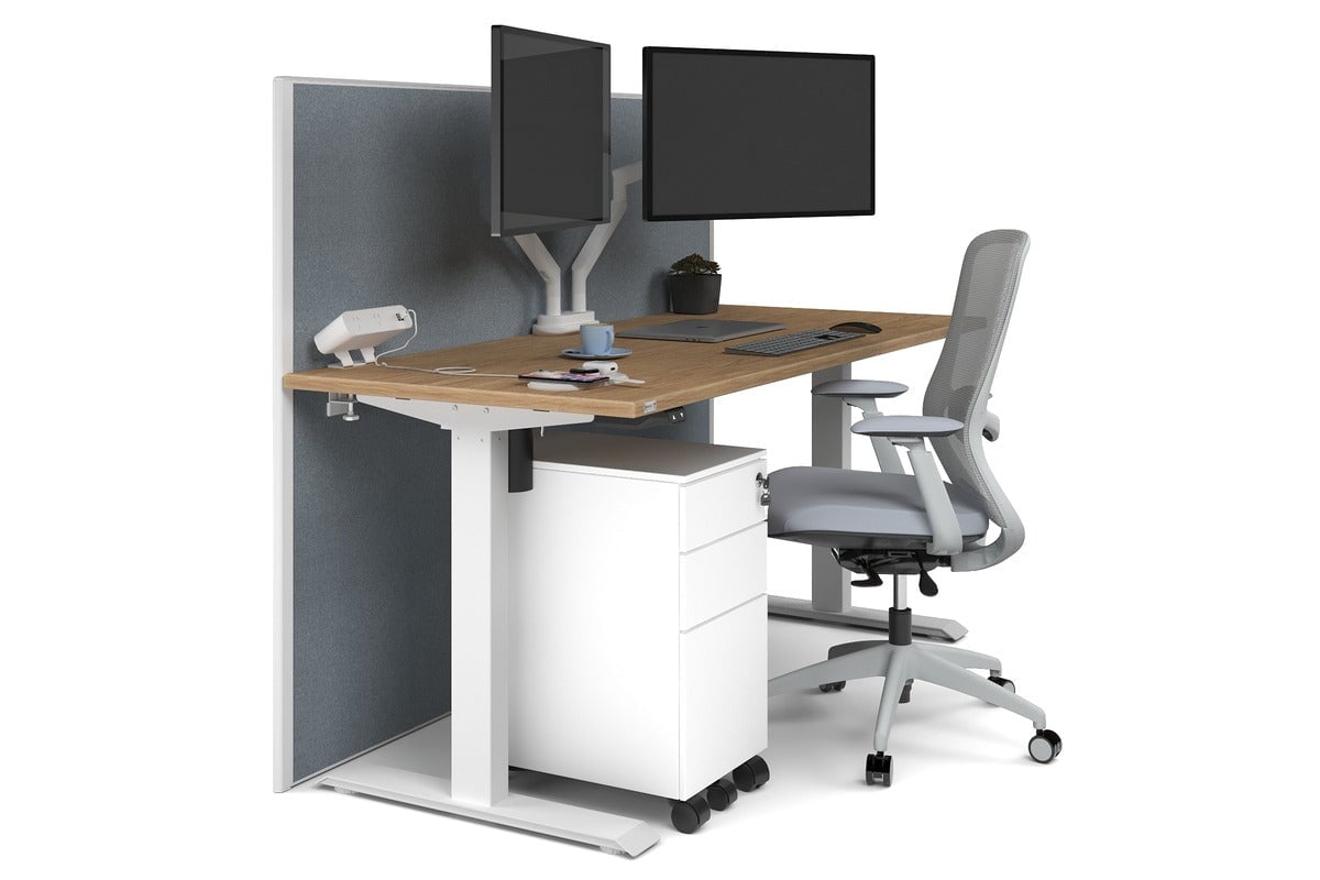 Just Right Height Adjustable Desk [1600L x 700W] Jasonl white leg salvage oak cool grey (1200H x 1600W)