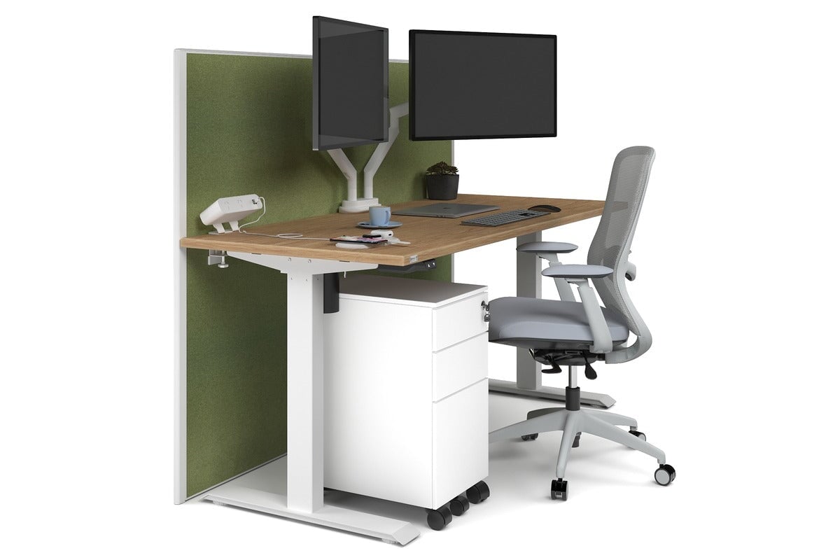Just Right Height Adjustable Desk [1600L x 700W] Jasonl white leg salvage oak green moss (1200H x 1600W)