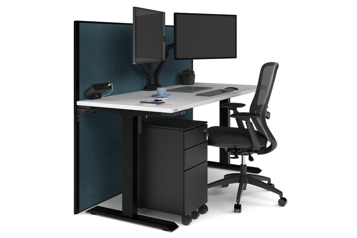 Just Right Height Adjustable Desk [1600L x 700W] Jasonl black leg white deep blue (1200H x 1600W)