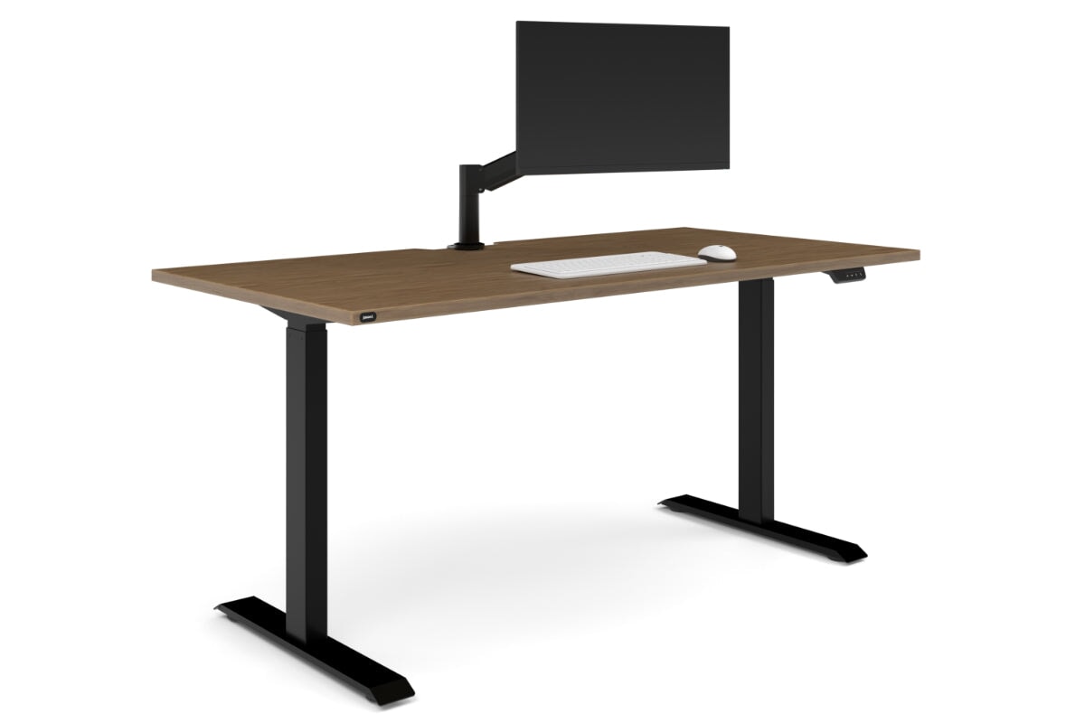 Just Right Height Adjustable Desk [1600L x 800W with Cable Scallop]-black leg salvage oak none