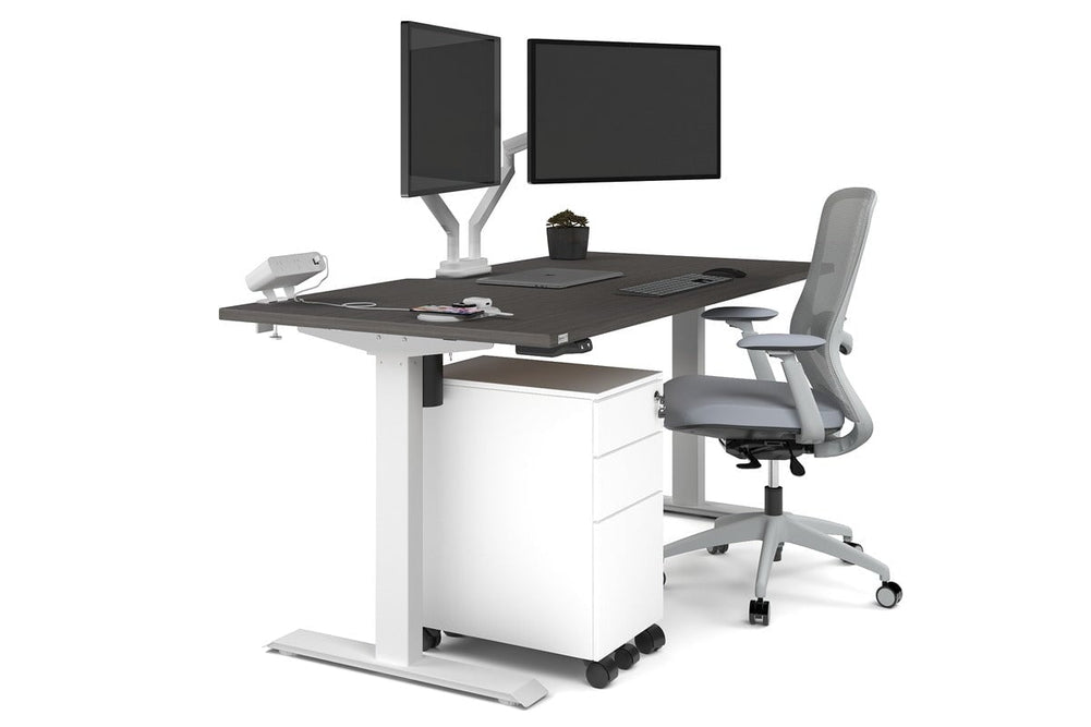Just Right Height Adjustable Desk [1600L x 800W with Cable Scallop]-white leg dark oak none