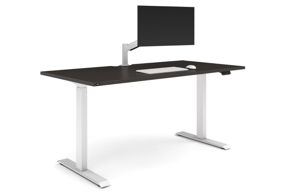 Just Right Height Adjustable Desk [1600L x 800W with Cable Scallop]-white leg dark oak none