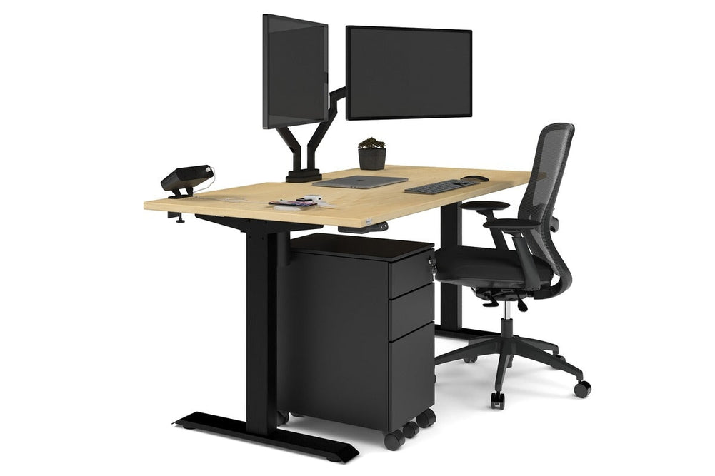 Just Right Height Adjustable Desk [1600L x 800W with Cable Scallop]-black leg maple none