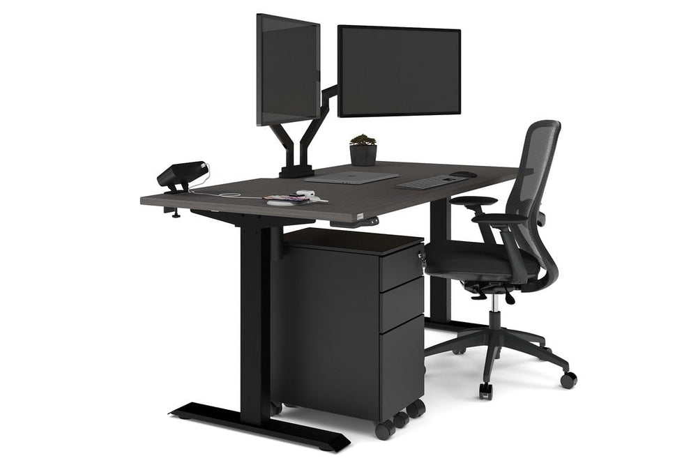 Just Right Height Adjustable Desk [1600L x 800W with Cable Scallop]-black leg dark oak none