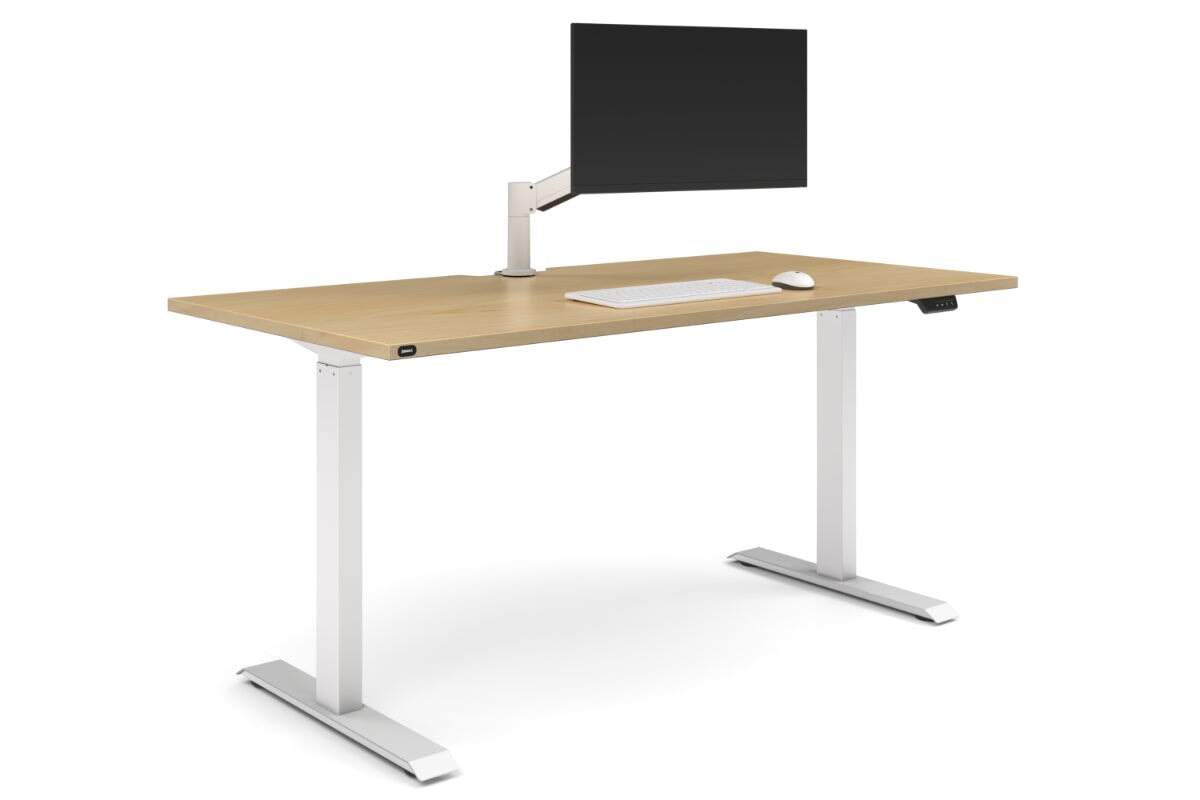 Just Right Height Adjustable Desk [1600L x 800W with Cable Scallop]-white leg maple none