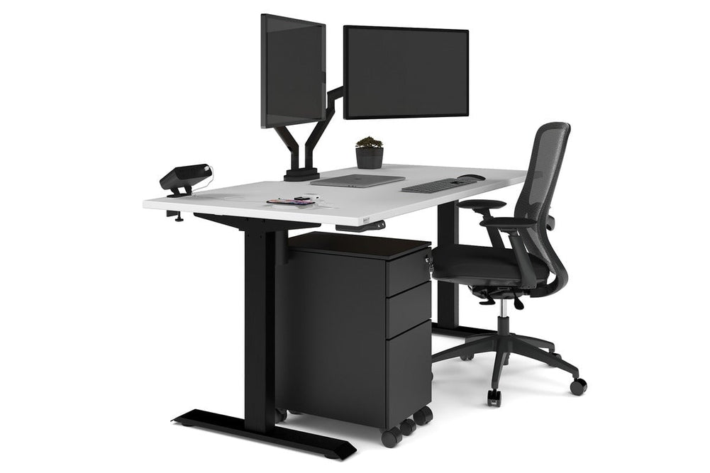Just Right Height Adjustable Desk [1600L x 800W with Cable Scallop]-black leg white none