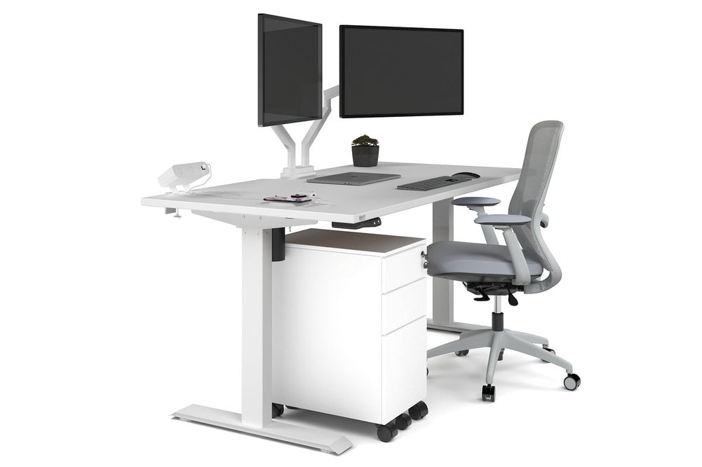 Just Right Height Adjustable Desk [1600L x 800W with Cable Scallop]-white leg white none