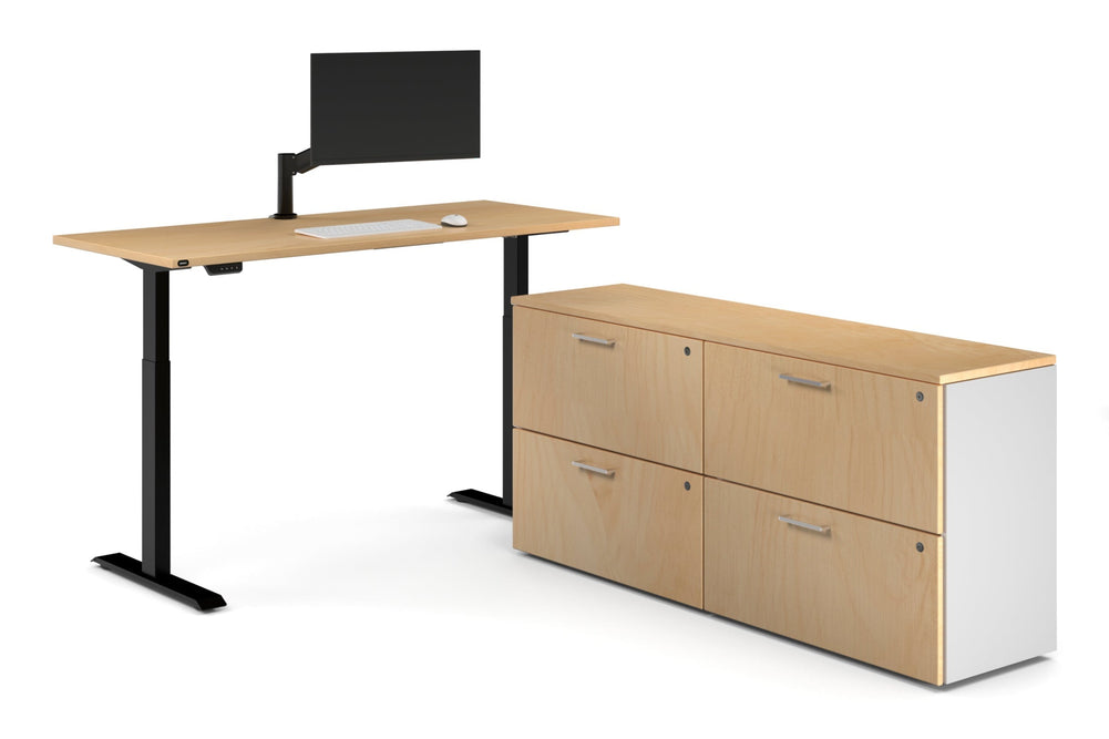 Just Right Height Adjustable Desk Executive Setting [1600L x 700W]-black frame maple 4 drawer lateral filing cabinet