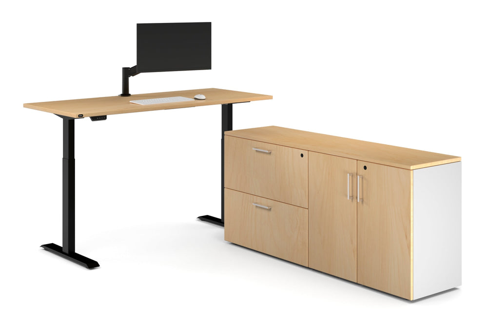 Just Right Height Adjustable Desk Executive Setting [1600L x 700W]-black frame maple 2 drawer 2 door filing cabinet