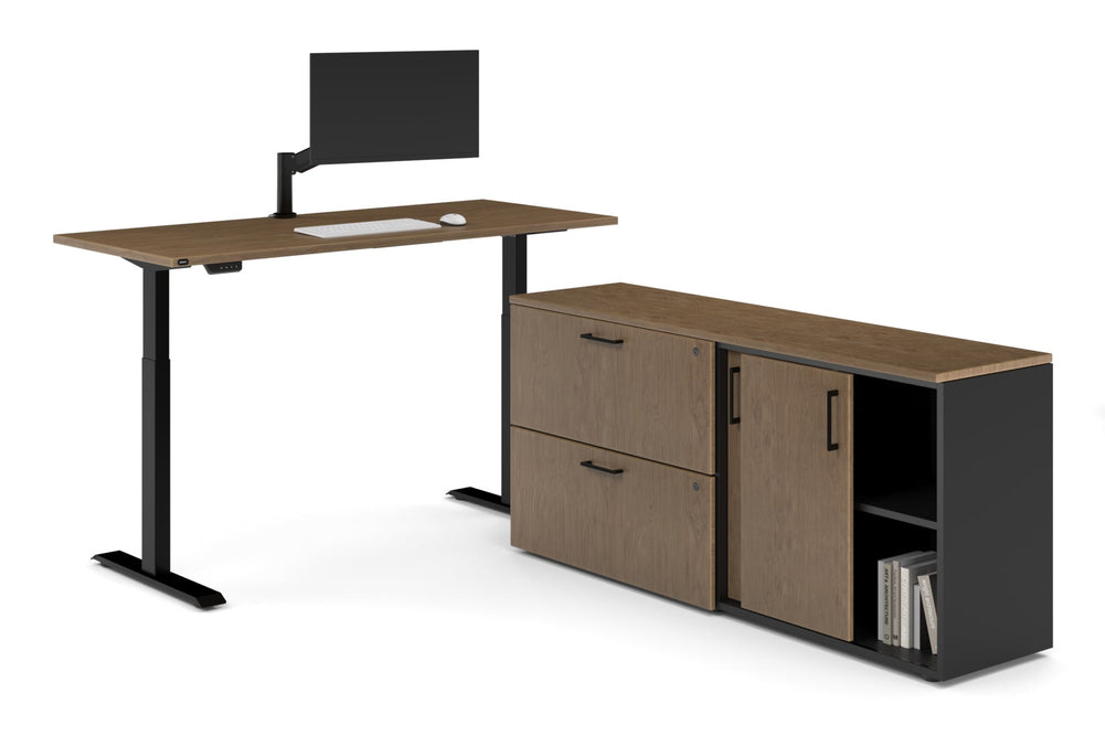 Just Right Height Adjustable Desk Executive Setting [1600L x 700W]-black frame salvage oak 2 drawer lateral sliding door credenza