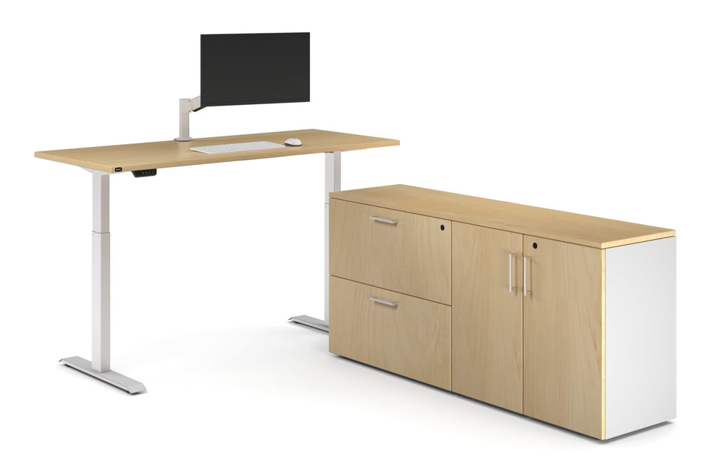 Just Right Height Adjustable Desk Executive Setting [1600L x 700W]-white frame maple 2 drawer 2 door filing cabinet