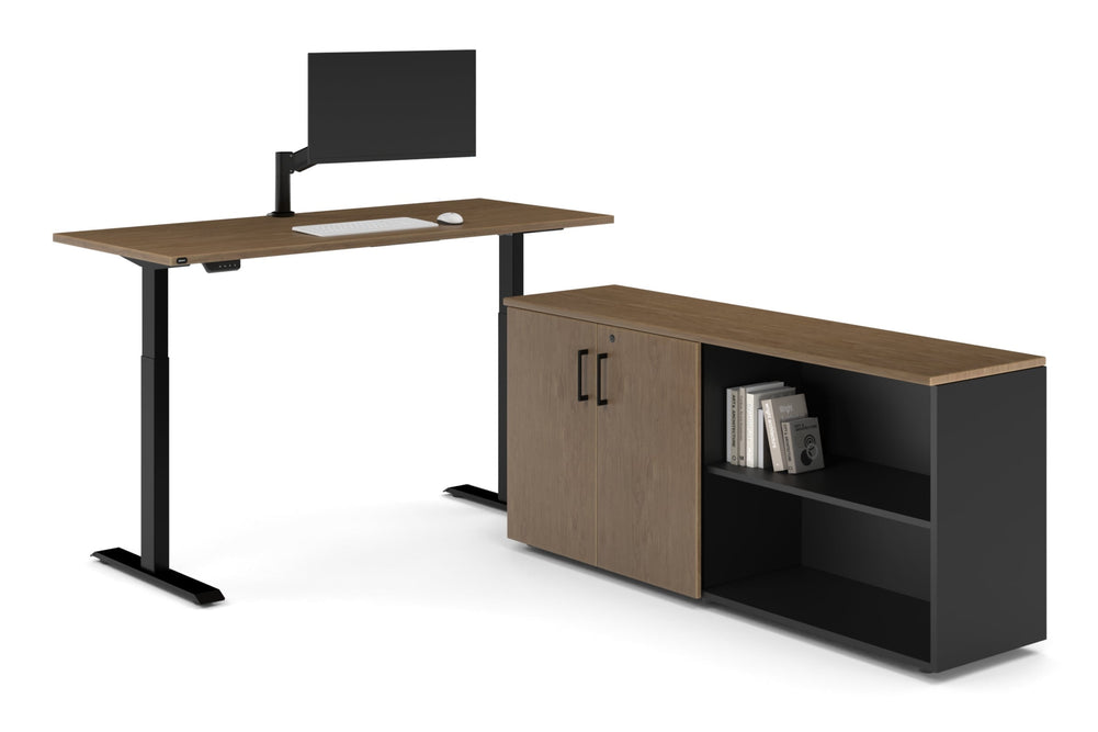 Just Right Height Adjustable Desk Executive Setting [1600L x 700W]-black frame salvage oak 2 door open storage cabinet