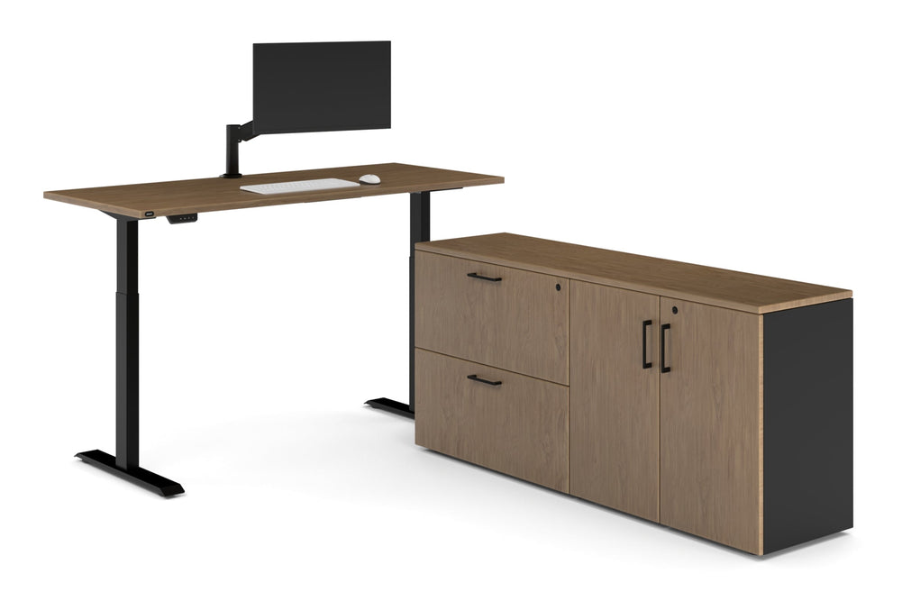Just Right Height Adjustable Desk Executive Setting [1600L x 700W]-black frame salvage oak 2 drawer 2 door filing cabinet