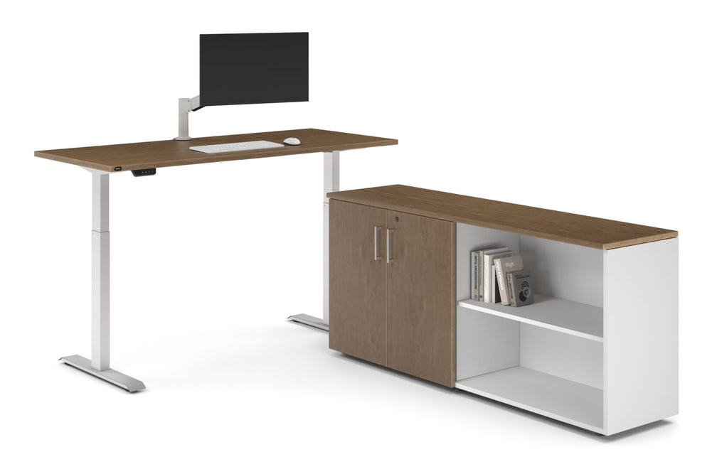 Just Right Height Adjustable Desk Executive Setting [1600L x 700W]-white frame salvage oak 2 door open storage cabinet