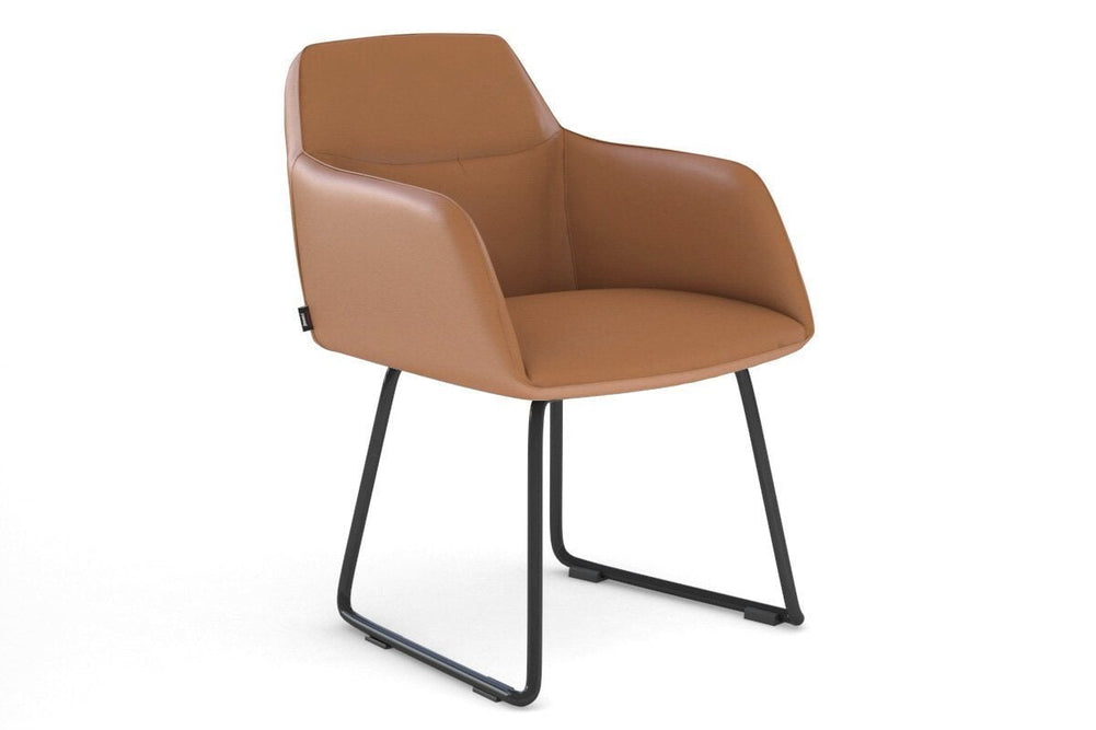 Mcduck Arm Chair - Black Sled Base-PU brown  