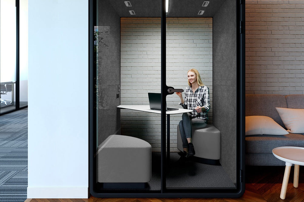 Nest 2 Person Meeting Booth with Diagonal Table [Acoustic Panel]-black dark grey grey