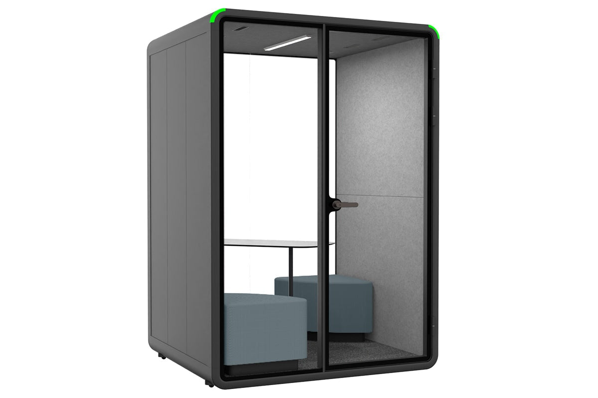 Nest 2 Person Meeting Booth with Diagonal Table [Echo Panel] Jasonl black light grey blue