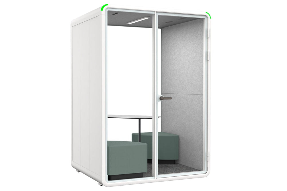 Nest 2 Person Meeting Booth with Diagonal Table [Acoustic Panel]-white light grey green