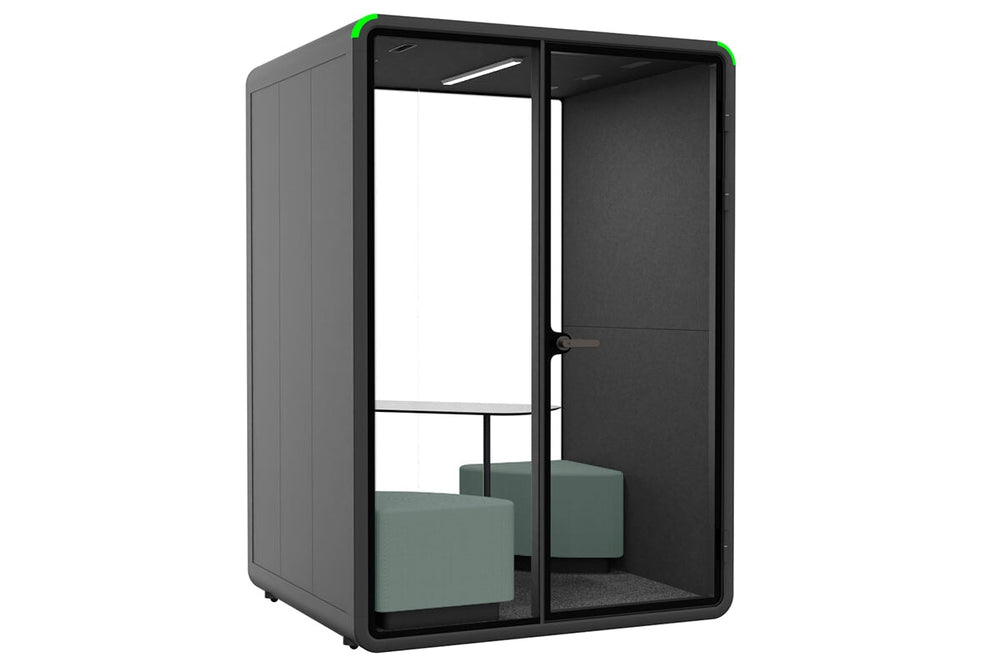 Nest 2 Person Meeting Booth with Diagonal Table [Acoustic Panel]-black dark grey green
